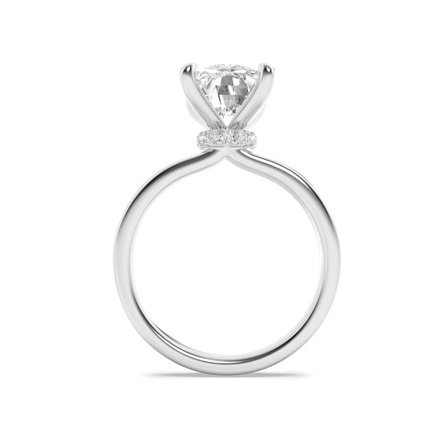 3.25Cttw Elongated Cushion Shaped Lab Grown Diamond (F/VS) Hidden Halo Plain Shank Engagement Ring in 14K Gold