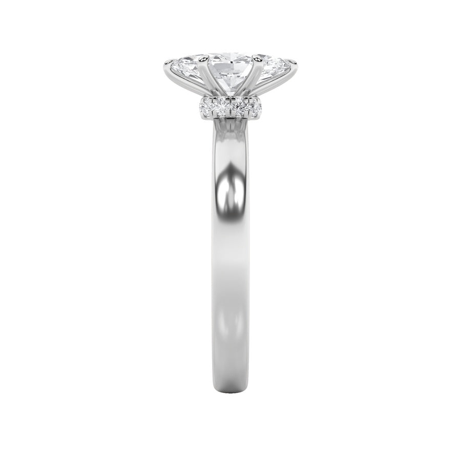 2Cttw Marquise Shaped Lab Grown Diamond (F/VS) Hidden Halo Plain Shank Engagement Ring in 14K Gold