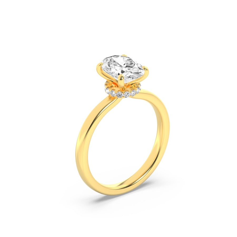 Oval Shape Hidden Halo Plain Shank Engagement Ring lab grown diamond