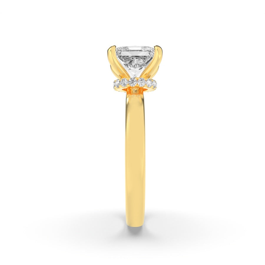 3Cttw Princess Shaped Lab Grown Diamond (F/VS) Hidden Halo Plain Shank Engagement Ring in 14K Gold