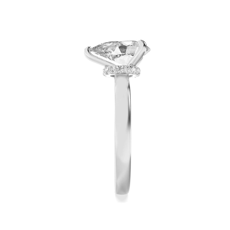1Cttw Pear Shaped Lab Grown Diamond (F/VS) HiddenHalo Plain Shank Engagement Ring in 14K Gold