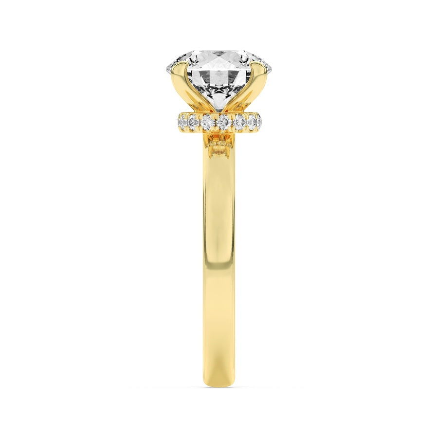 1.5Cttw Round Shaped Lab Grown Diamond (F/VS) Hidden Halo Plain Shank Engagement Ring in 14K Gold