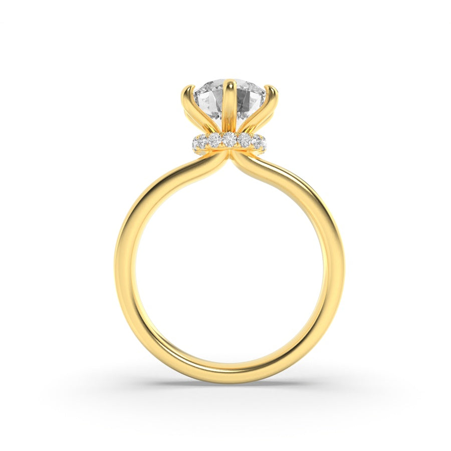 1Cttw Round Shaped Lab Grown Diamond (F/VS) HiddenHalo Plain Shank Engagement Ring in 14K Gold