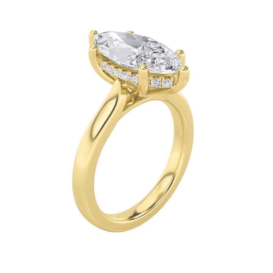 Marquise Shape Hidden Halo Cathedral Shank Engagement Ring lab grown diamond