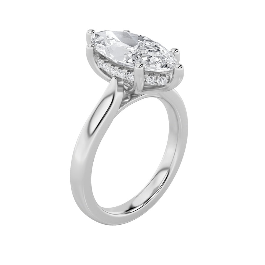 Marquise Shape Hidden Halo Cathedral Shank Engagement Ring lab grown diamond