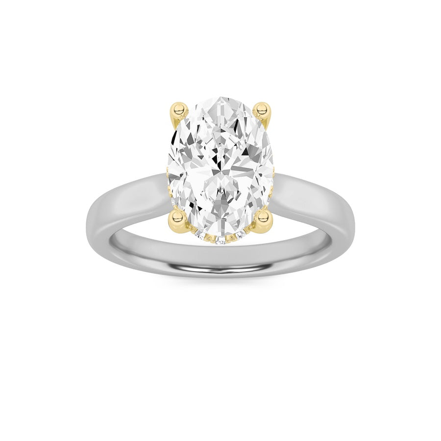 2Cttw Oval Shaped Lab Grown Diamond (F/VS) HiddenHalo Cathedral Shank Engagement Ring in 14K Gold