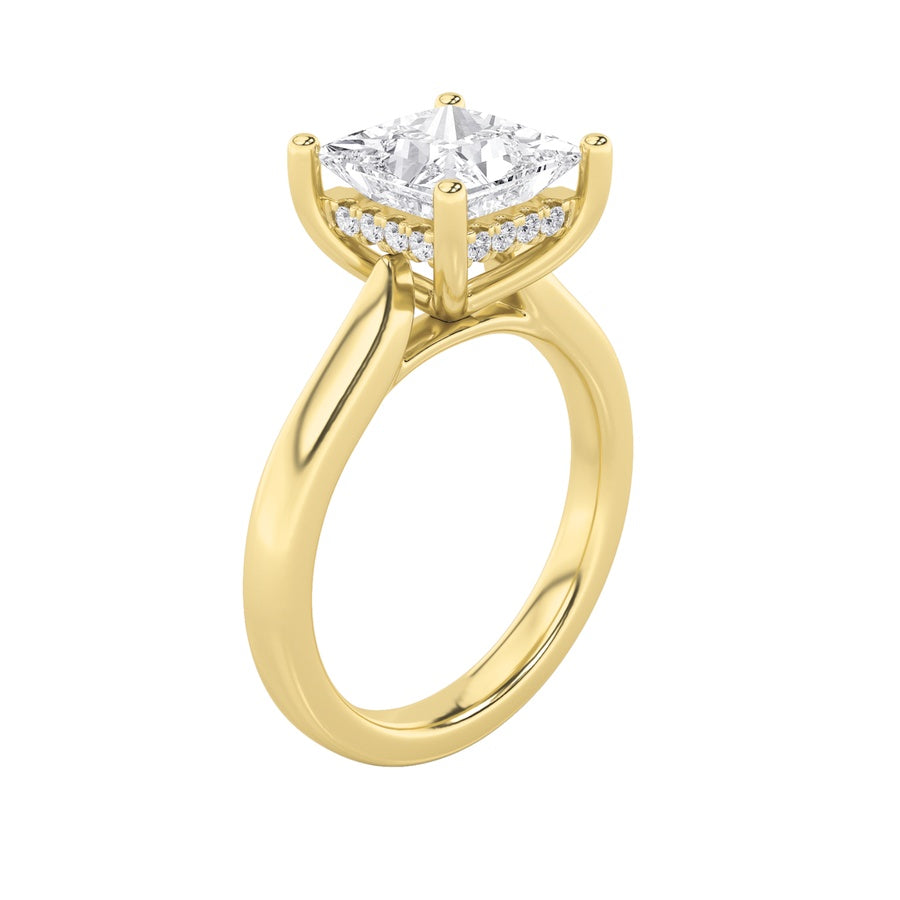 Princess Shape Hidden Halo Cathedral Shank Engagement Ring lab grown diamond