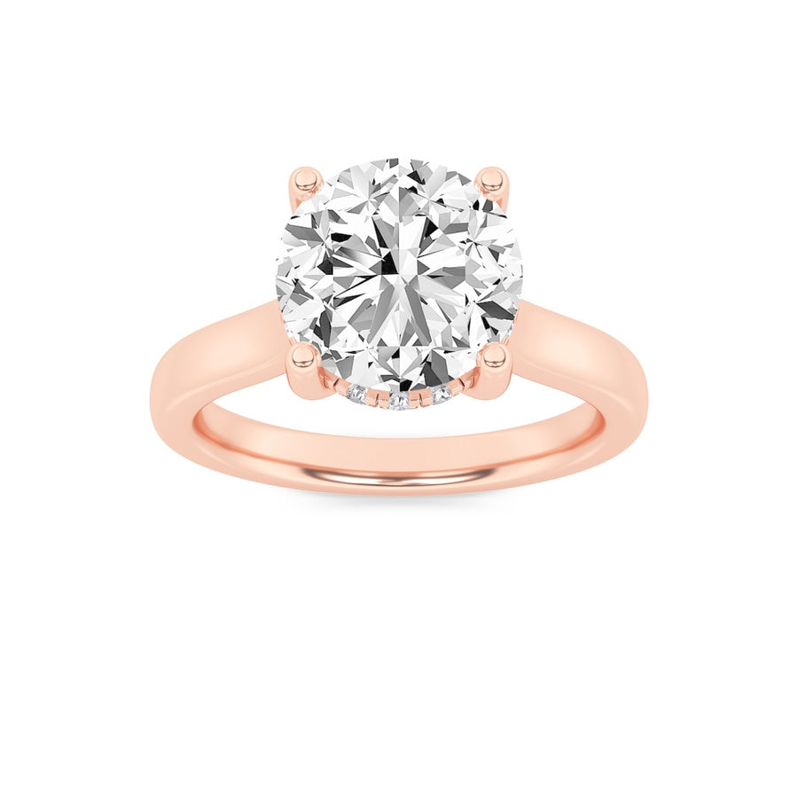 1Cttw Round Shaped Lab Grown Diamond (F/VVS) Hidden Halo Cathedral Shank Engagement Ring in 14K Gold