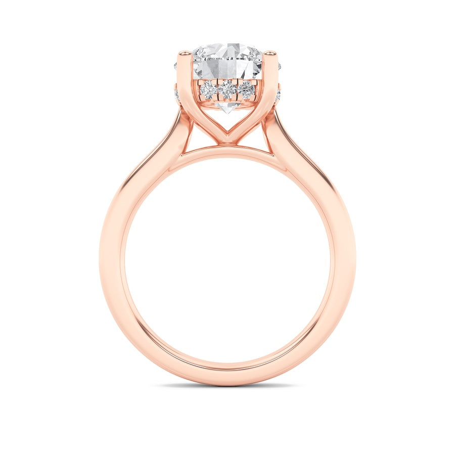 1Cttw Round Shaped Lab Grown Diamond (F/VVS) Hidden Halo Cathedral Shank Engagement Ring in 14K Gold