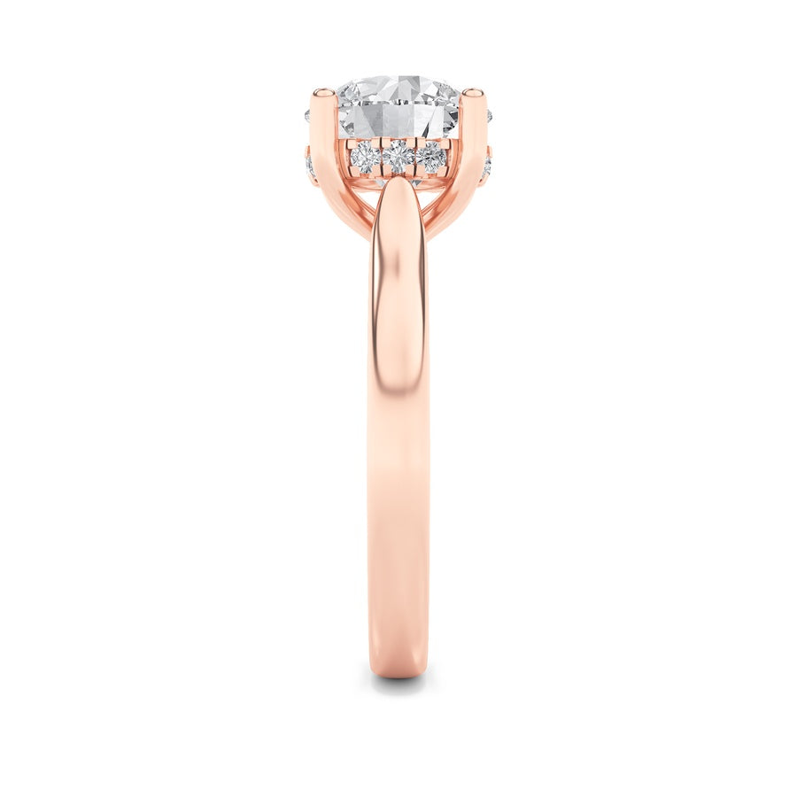 1Cttw Round Shaped Lab Grown Diamond (F/VVS) Hidden Halo Cathedral Shank Engagement Ring in 14K Gold