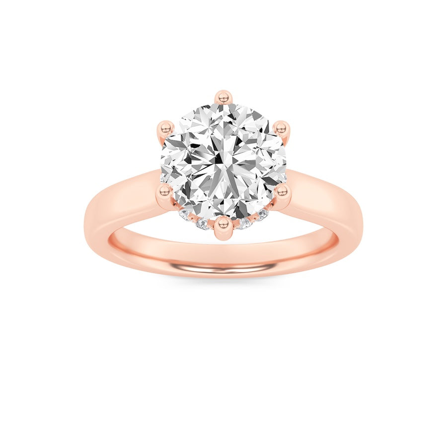 2Cttw Round Shaped Lab Grown Diamond (F/VS) HiddenHalo Cathedral Shank Engagement Ring in 14K Gold