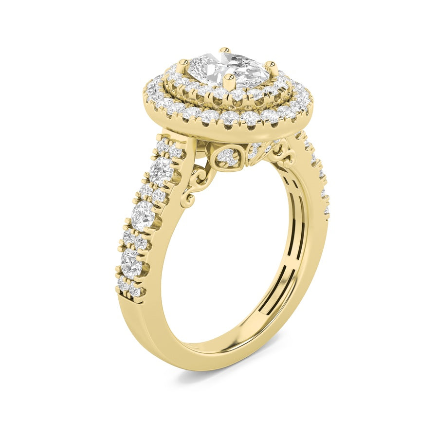 Oval Shape Double Halo Engagement Ring lab grown diamond