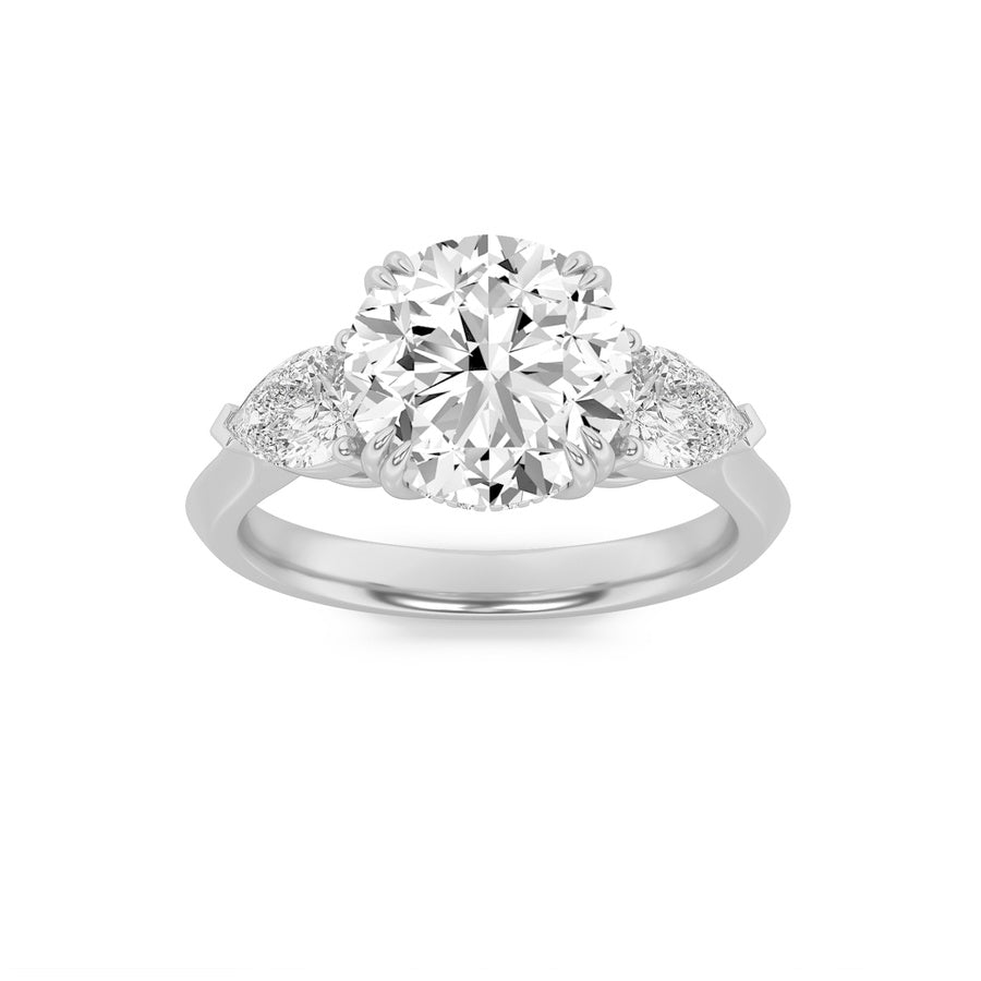 Round Shape Three Stone Hidden Halo Ring lab grown diamond