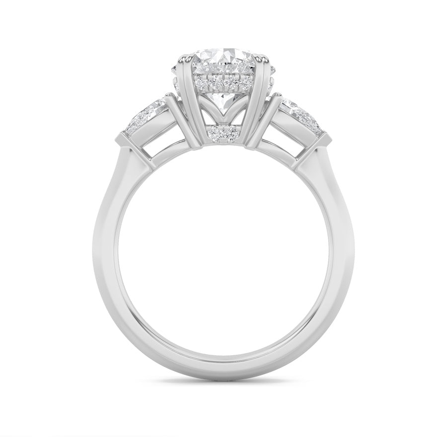 Round Shape Three Stone Hidden Halo Ring lab grown diamond