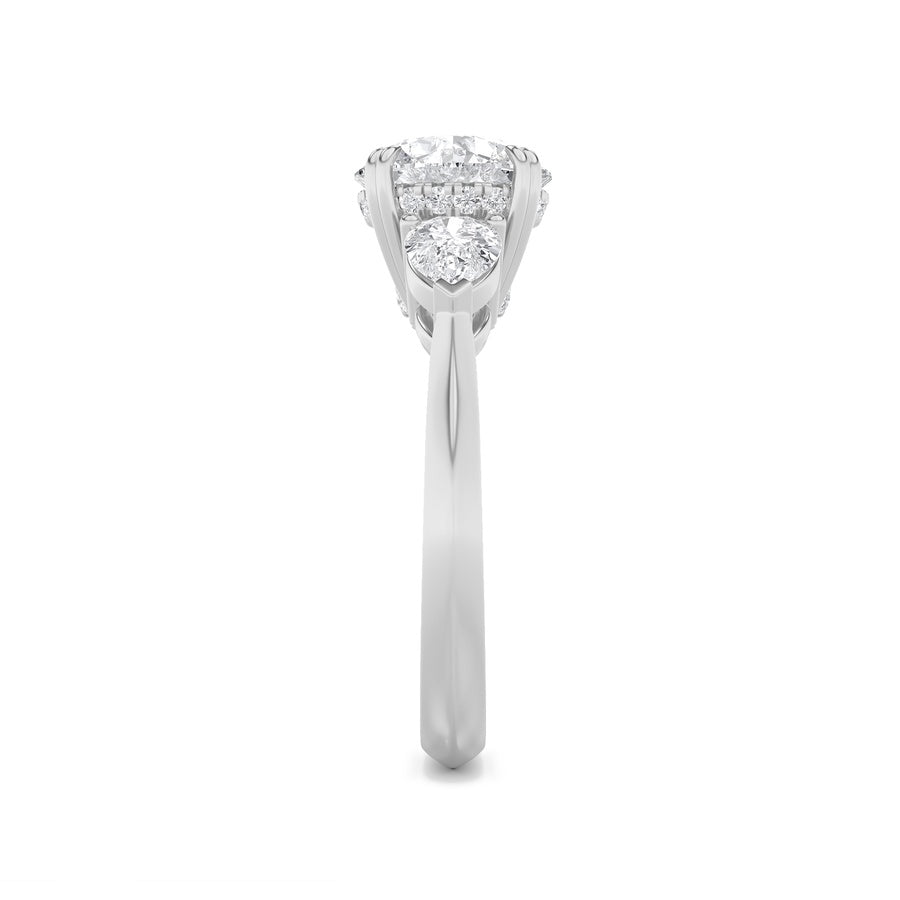 Round Shape Three Stone Hidden Halo Ring lab grown diamond