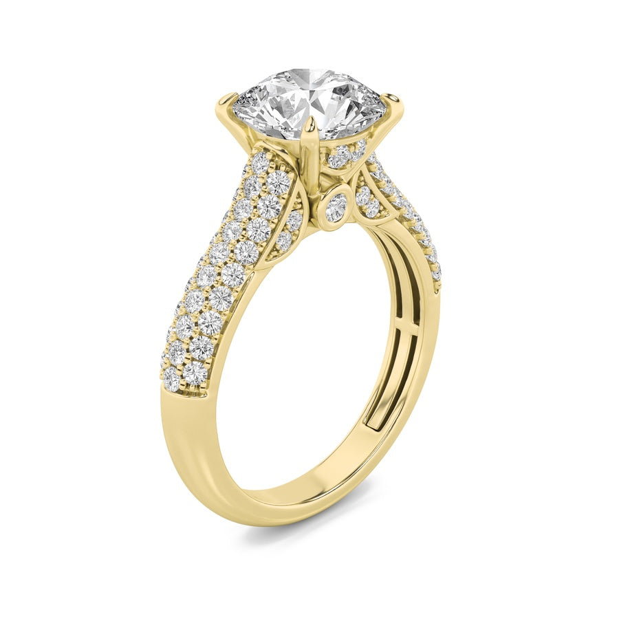 1.5Cttw Round Shaped Lab Grown Diamond (F/VS) Hidden Halo Accented Engagement Ring in 14K Gold