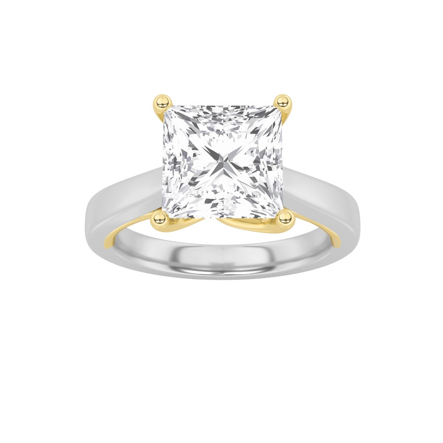 3Cttw Princess Shaped Lab Grown Diamond (F/VS) TwoTone Twisted Basket Cathedral Shank Solitaire Ring in 14K Gold
