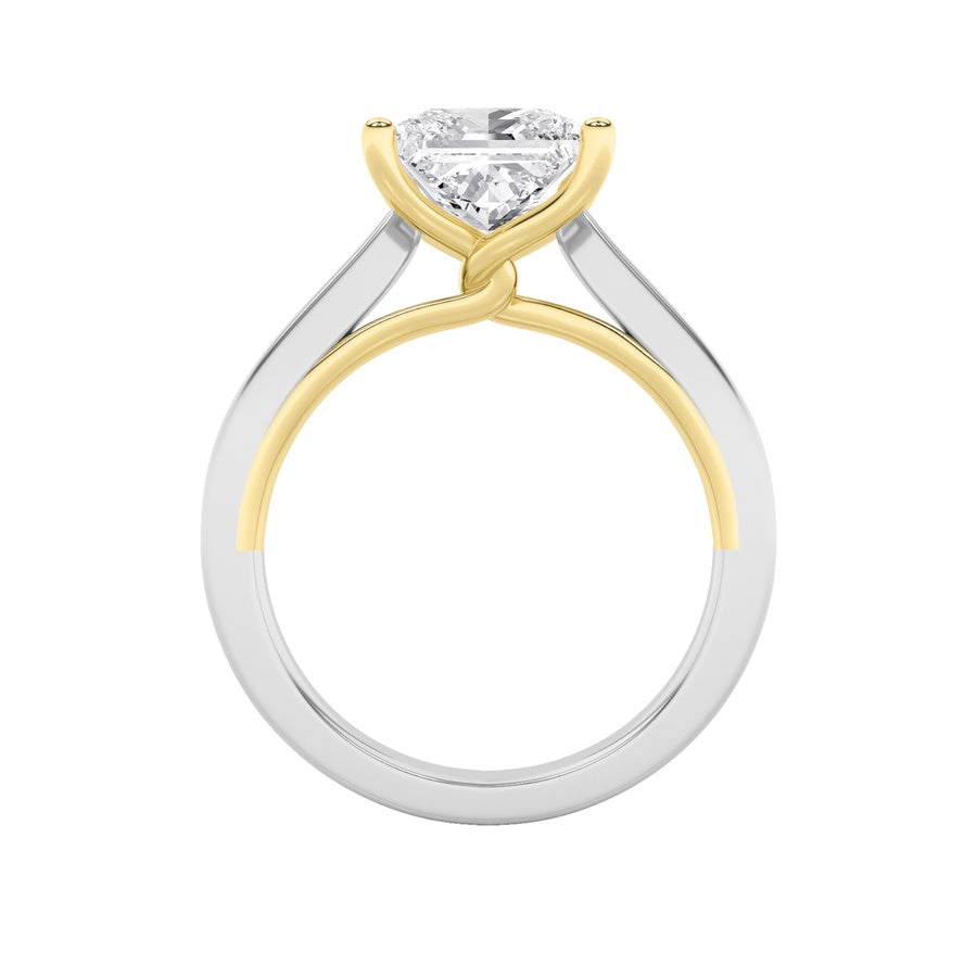 3Cttw Princess Shaped Lab Grown Diamond (F/VS) TwoTone Twisted Basket Cathedral Shank Solitaire Ring in 14K Gold