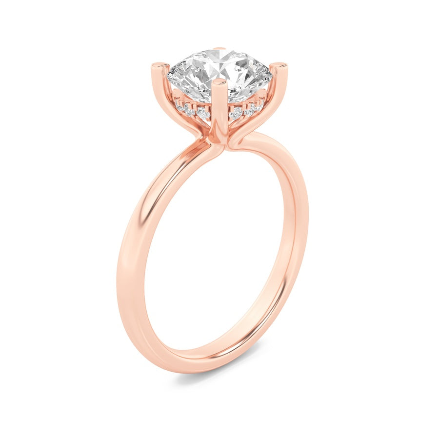 2Cttw Round Shaped Lab Grown Diamond (F/VS) HiddenHalo Petite Shank Ring in 14K Gold
