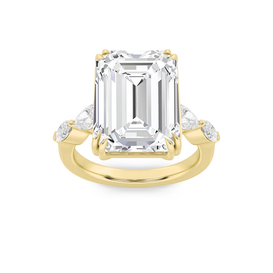 8.5Cttw Emerald Shaped Lab Grown Diamond (F/VS) Bold Statement Accented Ring in 14K Gold