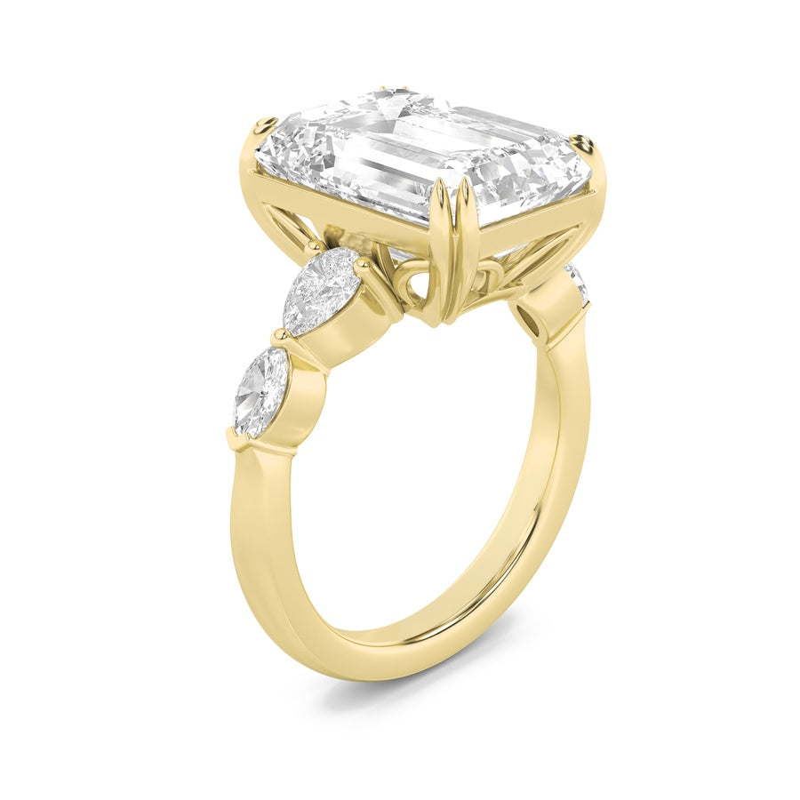 8.5Cttw Emerald Shaped Lab Grown Diamond (F/VS) Bold Statement Accented Ring in 14K Gold