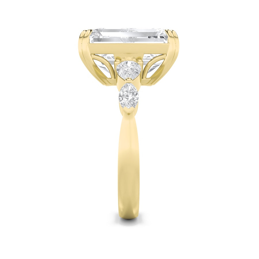 8.5Cttw Emerald Shaped Lab Grown Diamond (F/VS) Bold Statement Accented Ring in 14K Gold