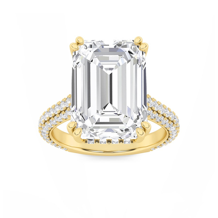 8Cttw Emerald Shaped Lab Grown Diamond (F/VS) BoldAccented Engagement Ring in 14K Gold