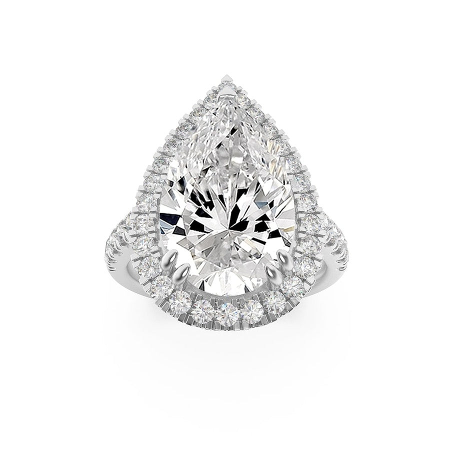 6.25Cttw Pear Shaped Lab Grown Diamond (F/VS) BoldAccented Engagement Ring in 14K Gold