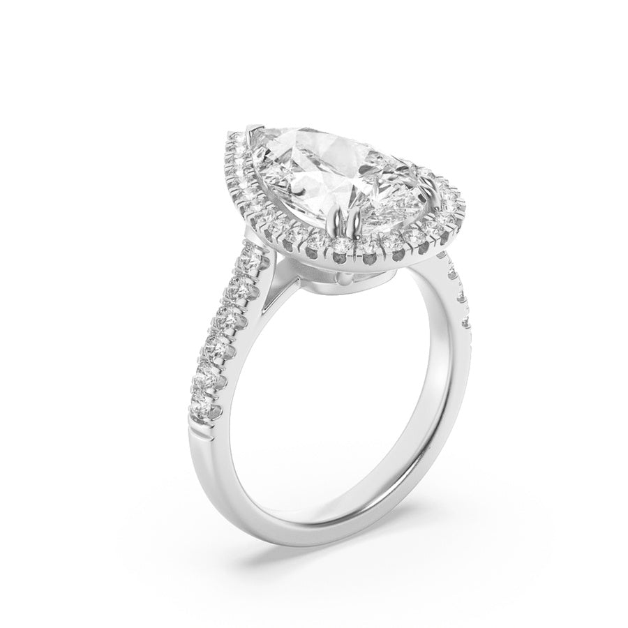 6.25Cttw Pear Shaped Lab Grown Diamond (F/VS) BoldAccented Engagement Ring in 14K Gold
