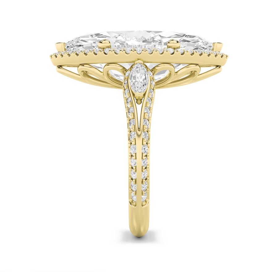 9Cttw Marquise Shaped Lab Grown Diamond (F/VS) Bold Statement Accented  Ring in 14K Gold