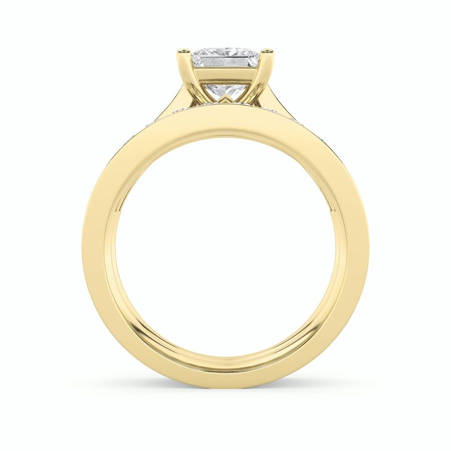 2Cttw Princess Shaped Lab Grown Diamond (F/VS) Channel Set Bridal Engagement Ring in 14K Gold