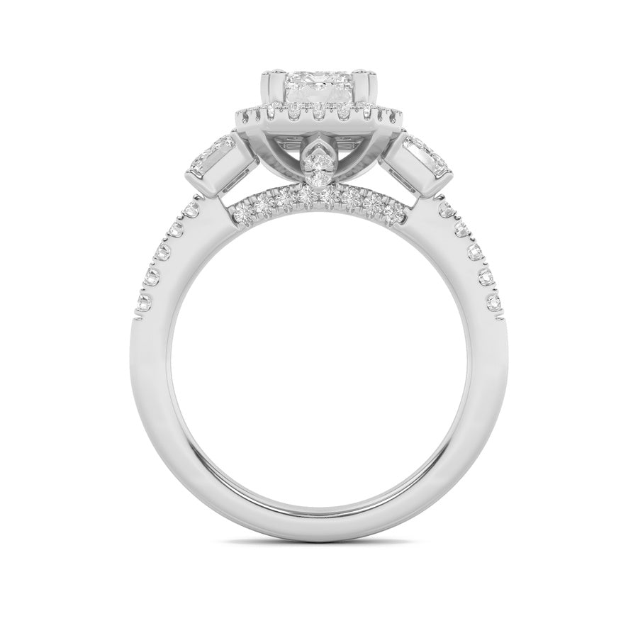 3Cttw Emerald Shaped Lab Grown Diamond (G/VS) Three Stone Accented Engagement Ring in 14K Gold