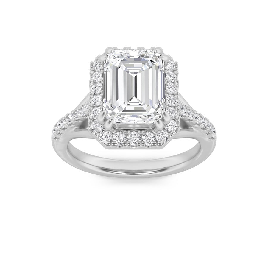 Emerald Shape Halo Accented Engagement Ring lab grown diamond