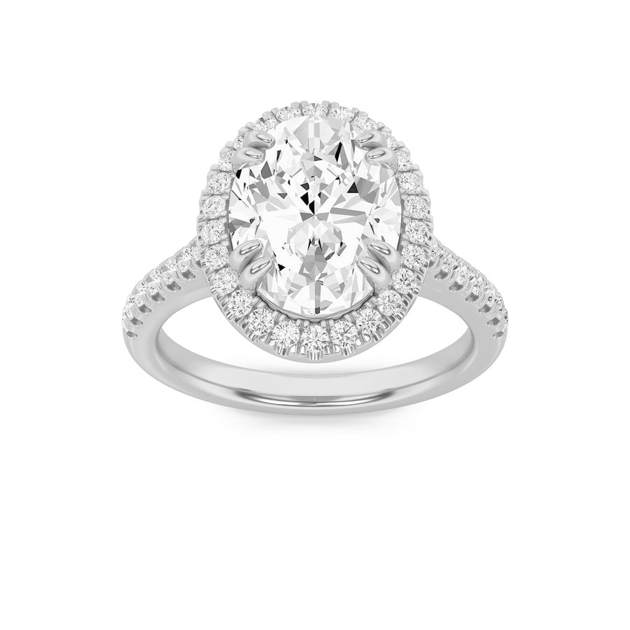 3Cttw Oval Shaped Lab Grown Diamond (F/VS) ClassicHalo Accented Engagement Ring in 14K Gold