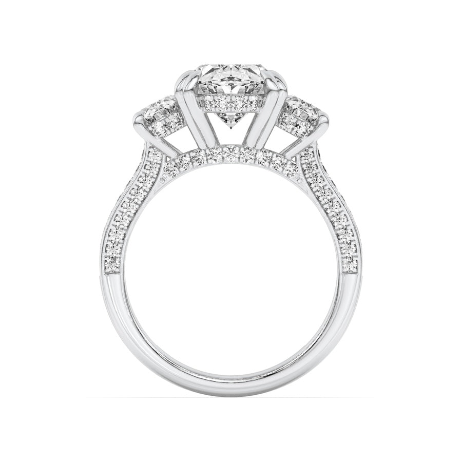 5Cttw Oval Shaped Lab Grown Diamond (F/VS) Three Stone Accented Engagement Ring in 14K Gold
