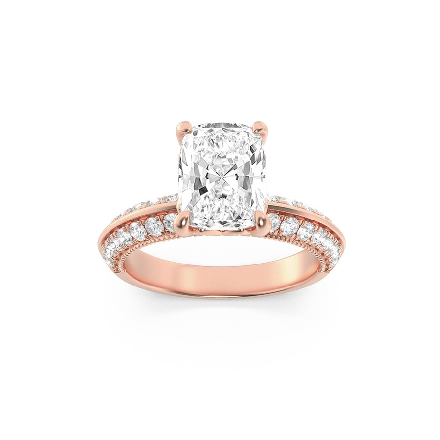 1.75Cttw Elongated Cushion Shaped Lab Grown Diamond (F/VS) Three Row Micro Pave Engagement Ring in 14K Gold