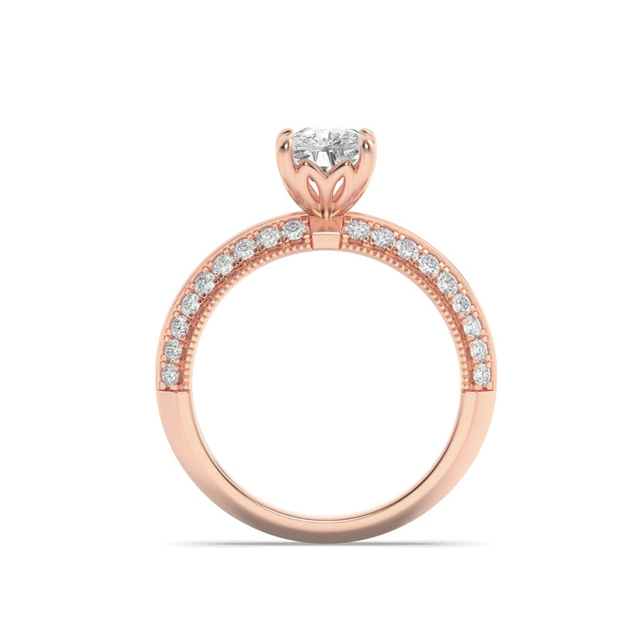 1.75Cttw Elongated Cushion Shaped Lab Grown Diamond (F/VS) Three Row Micro Pave Engagement Ring in 14K Gold
