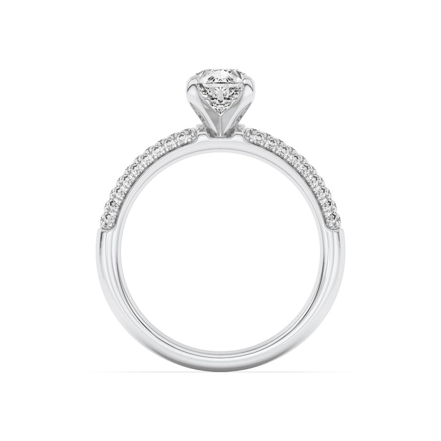 1.5Cttw Pear Shaped Lab Grown Diamond (F/VS) ThreeRow Micro Pave Engagement Ring in 14K Gold