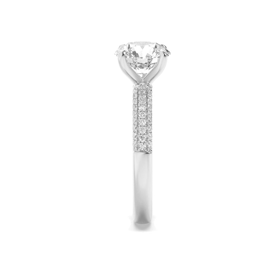1.5Cttw Round Shaped Lab Grown Diamond (F/VS) Three Row Micro Pave Engagement Ring in 14K Gold
