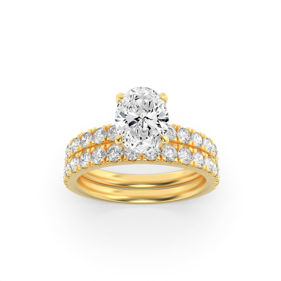 2Cttw Oval Shaped Lab Grown Diamond (F/VS) ClassicAccented  Set With Band and Engagement Ring in 14K Gold