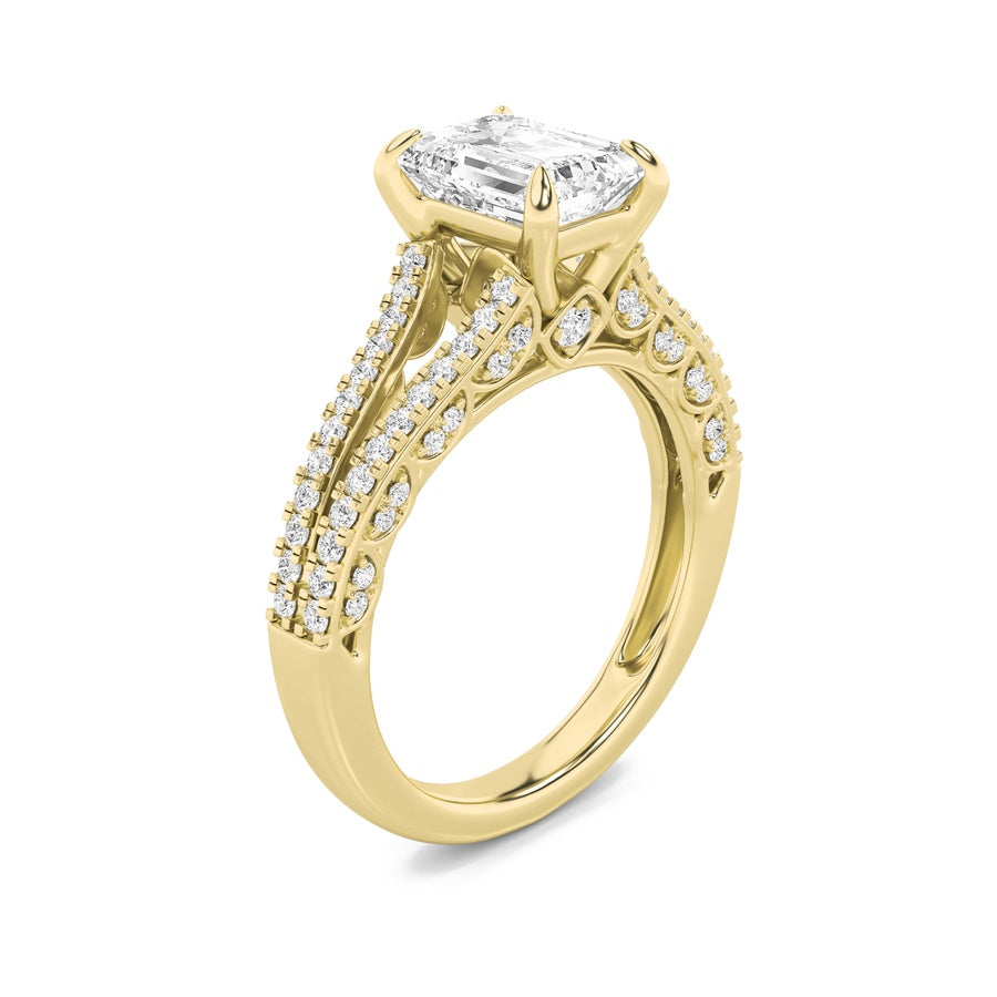 2Cttw Emerald Shaped Lab Grown Diamond (G/VS) Split Shank Accented Engagement Ring in 14K Gold