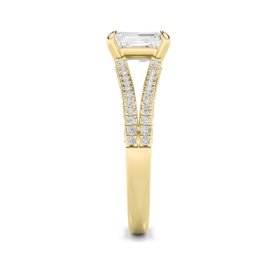 2Cttw Emerald Shaped Lab Grown Diamond (G/VS) Split Shank Accented Engagement Ring in 14K Gold