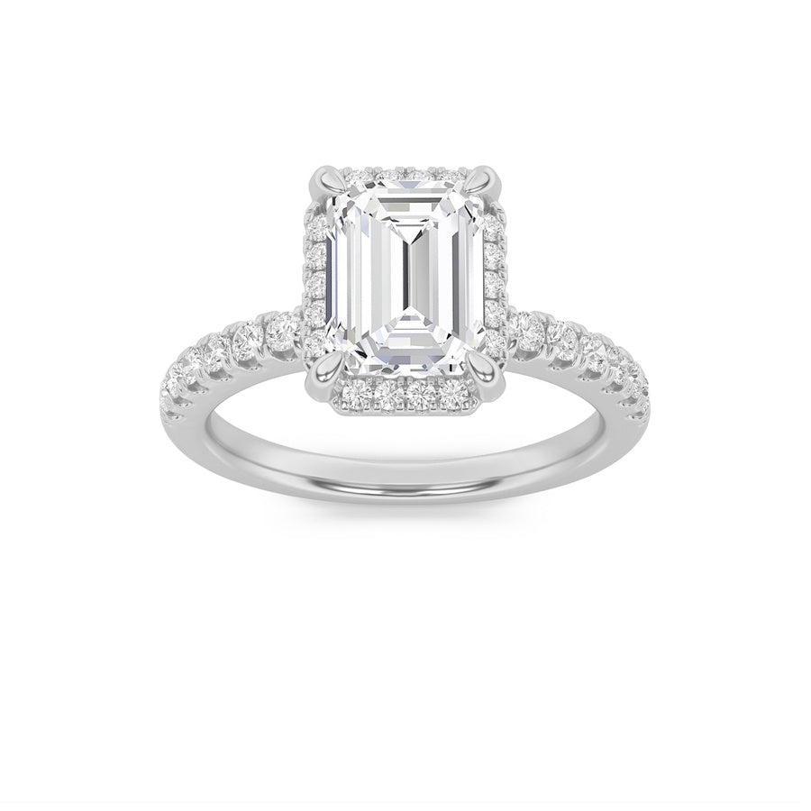 Emerald Shape Halo Accented Engagement Ring lab grown diamond