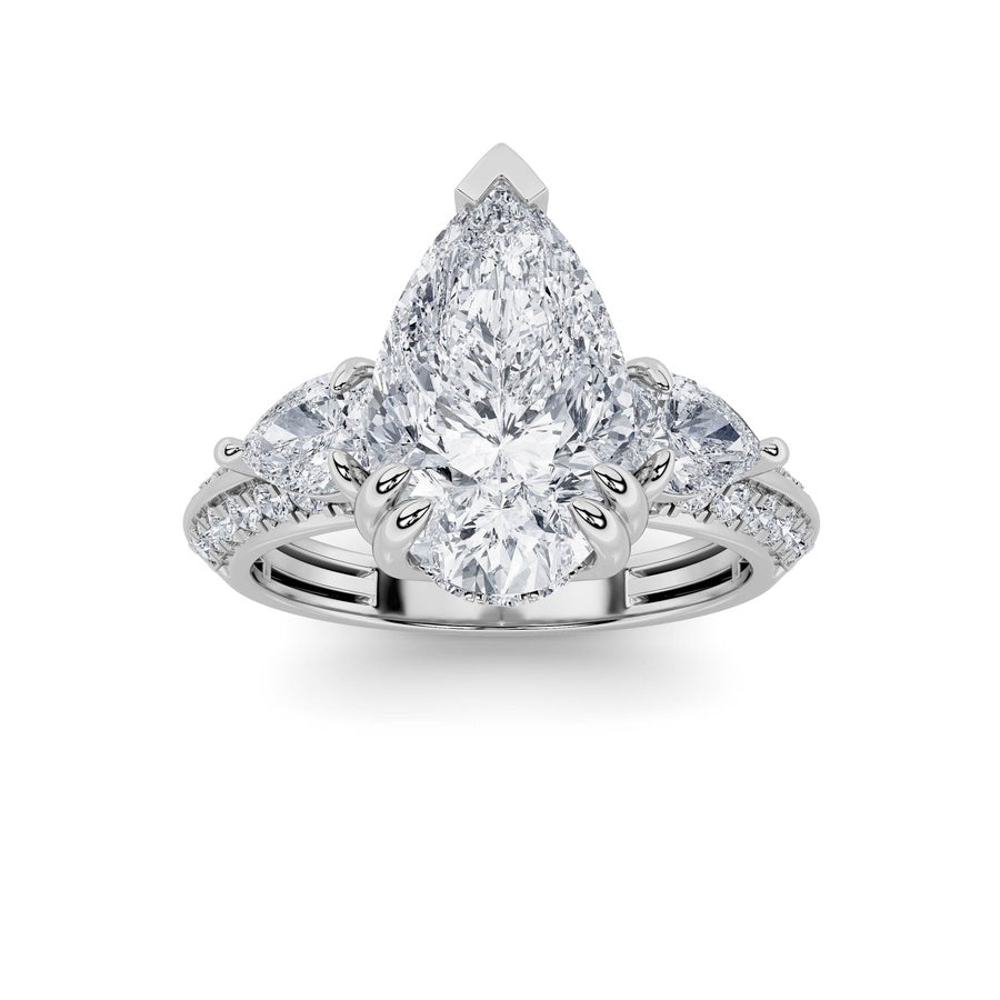 3.5Cttw Pear Shaped Lab Grown Diamond (G/VS) ThreeStone Accented Engagement Ring in 14K Gold
