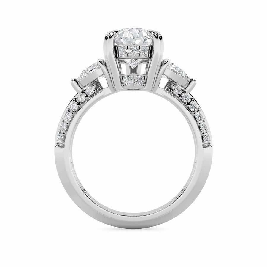 3.5Cttw Pear Shaped Lab Grown Diamond (G/VS) ThreeStone Accented Engagement Ring in 14K Gold