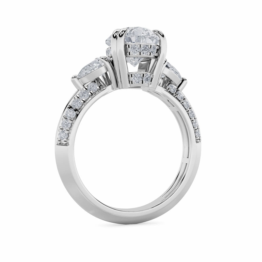3.5Cttw Pear Shaped Lab Grown Diamond (G/VS) ThreeStone Accented Engagement Ring in 14K Gold