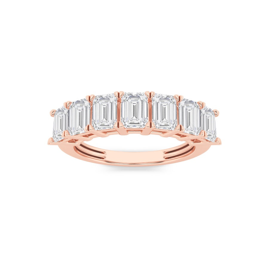 2Cttw Emerald Shaped Lab Grown Diamond (F/VS) Seven Stone Band Ring in 14K Gold