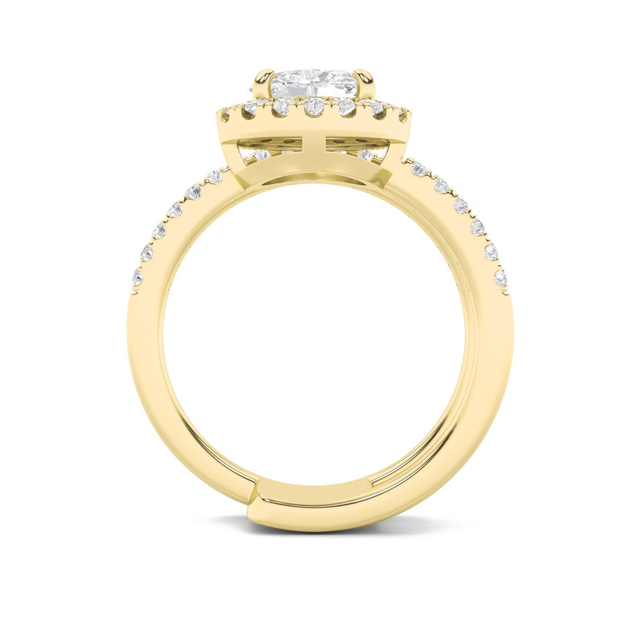 1Cttw Oval Shaped Lab Grown Diamond (F/VS) Halo Accented Fashion Ring in 14K Gold