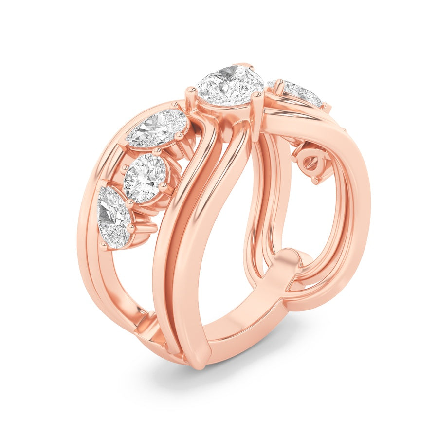 2Cttw Pear Shaped Lab Grown Diamond (F/VS) Seven Stone Fashion Ring in 14K Gold
