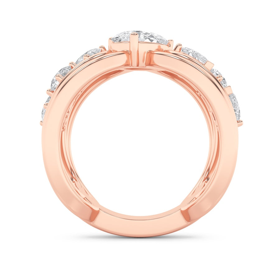 2Cttw Pear Shaped Lab Grown Diamond (F/VS) Seven Stone Fashion Ring in 14K Gold